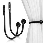 Curtain Tiebacks, 2 Pcs Metal Curtain Hooks, Wall Mounted Curtain Holdbacks for Indoor Outdoor, Easy to Install, Black