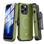 M MYBAT PRO Maverick Series iPhone 13 Pro Max Case with Belt Clip Holster,w/Screen Protector,Anti-Drop,Shockproof,with 360°Rotating Kickstand,Heavy Duty Protection Army Green