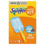 Swiffer Dust Magnet kit with 1 Handle and 7 Refill Cloths, absorbs dust and Closes it