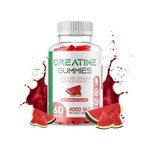 PURETREX 4000mg Creatine Monohydrate Gummies for Men & Women - Pre Workout 60 Chewable Gummies 30 Day Supply, Natural Watermelon & Mojito and Blueberry Flavour Halal Gym Supplement (Watermelon)