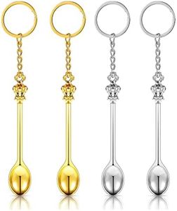 4 Pieces Mini Crown Spoon Keychain Teaspoon Pendant Necklace Key Ring Crown Teaspoon for Filling Vials with Salts, Sand, Glitter with Keychain Loop Pendant…