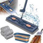 Streamline Mop - Self Wringing 360 Flat Mop, Streamlinem Mop, Streamline Mop Large Flat Mop, 2024 New Upgrade Style Large Flat Mop, 360° Rotating Large Flat Squeeze Mop Wet and Dry (Blue+Bucket)