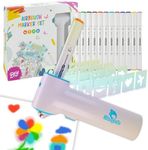 Air Brush Marker Set for Kids Includes 12 Washable Markers 20 Stencils Gift for Ages 5 6 7 8 9 Years Old