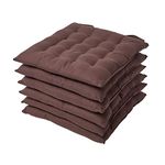 HOMESCAPES Chocolate Brown Seat Pads for Dining Chair, Set of 6 100% Cotton Chair Pads with Straps, 40x40 cm