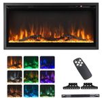 TANGZON 36"/91cm Electric Fireplace, Wall Mounted Recessed Freestanding Fireplace Heater with Log & Crystal Decor, 9 Flame Colors, 5 Brightness, Remote Control, 8H Timer & Thermostat, 750W/1500W