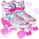 Kids Roller Skates for Girls Boys - Rose Red for Little Kids Age 4 5 6 7- Adjustable All Light up Wheels Indoor Outdoor Sports Birthday Gift for Son and Grandso