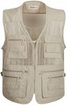 Flygo Men's Summer Mesh Fishing Vest Photography Work Multi-Pockets Outdoors Journalist's Vest Sleeveless Jacket (XX-Large, Off White)