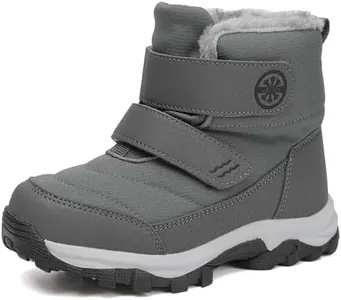 UBFEN Boys Girls Snow Boots Kids Winter Warm Outdoor Slip Resistant Cold Weather High Top Shoes F/Grey Color Size US 1 Big Kid