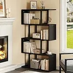 YITAHOME 5-Tier Bookshelf, S-Shaped Z-Shelf Bookshelves and Bookcase, Modern Freestanding Multifunctional Decorative Storage Shelving for Living Room Home Office, Black