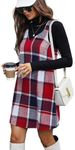 SOLY HUX Women's Plaid Pinafore Overall Dress Fall Casual Sleeveless V Neck Straight Short Jumper Dress Red Plaid Medium