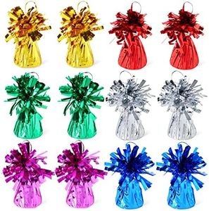 Juvale Balloon Weights Pack of 12 with Colorful Foil for Birthday Party Decorations (2.5 x 4.125 inch, 6 Colors)
