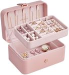 SONGMICS Jewelry Box, Travel Jewelry Case, 2-Layer Jewelry Holder Organizer, 4.6 x 6.3 x 3 Inches, Portable, Versatile Earring Storage, for Larger Accessories, Gift Idea, Jelly Pink UJBC166R01