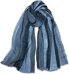 GERINLY Mens Scarf Linen Cotton Fashion Scarves for Mens Foulard Bleu pour Homme Blue Stripe Scarf Long for Christmas Gift