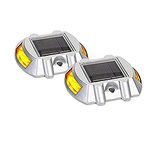 hardoll Solar Road Stud Light / Rechargeable 6 LED Lamp Waterproof Outdoor Lantern Step Pathway Lights for Security Driveway (Yellow Flashing, Pack of 2)(Metal)