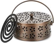 Whthteey Retro Portable Iron Mosquito Coil Holder with Handle Round Fireproof Incense Holder Bronze