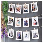 Photo Display String and Pegs - DIY Wall Hanging Picture Frames Includes 30 Meter Jute Twine,100 Wood Clips and 10 Non-Trace Nails - Artworks Photo Holder Christmas Decor(Wood Color Clip)