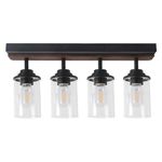 KEESFU 4-Light Track Lighting Kit,Black Semi Flush Mount Ceiling Light with 4 Rotatable Clear Glass Shades,Modern Farmhouse Lighting for Bathroom,Kitchen,Dining Room,Living Room,Hallway,Art Wall.