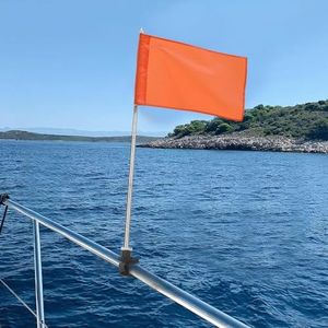 Orange Boat Flag with Replacement Flag, 12” x 18” Water Ski Flag with 52" Retractable Boat Safety Flagpole & Firm Holder, Durable Boating Safety Flag Skier Down Flag for Swimming, Surfing