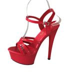 denova's Women's Patent Very High Heel Plus Size Platform Pole Dancing Ankle Strap Stiletto Sandal, Red, 9.5