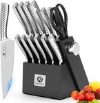imarku Knife Set with Block, 14 Pcs High Carbon Stainless Steel Kitchen Knife Set, Built-in Sharpener, Dishwasher Safe, Non-Slip Ergonomic Handles, Ideal Gifts for Mother's Day, Black