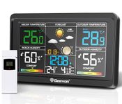 Geevon Weather Station Wireless Indoor Outdoor Thermometer, Large Color HD Display Digital Forecast Station Weather Thermometer with Barometer, USB Charging Port and Adjustable Backlight