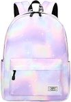 mygreen Tie Dye Girls Backpack, Kid Backpacks for Girls Cute Lightweight Bookbag with Lunch Bag Galaxy Green Purple