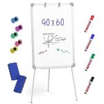 Nicpro Flip Chart Whiteboard with Stand, 90 x 60cm Magnetic Dry Erase White Board with 4 Pens, Eraser, Magnet, Flipchart Height Adjustable Portable Writing Easel for Kid Student Office Home Classroom