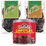 Mexican Chilli Bundle containing La Costena Chipotles in Adobo 199g, Tajin Dried Guajillo Chillies 75g and Tajin Dried Ancho Chillies 75g