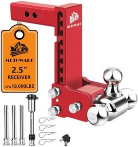 METOWARE Adjustable Trailer Hitch for 2.5" Receiver Heavy Duty Drop Hitch, Tri-Ball Hitch (1-7/8" x 2" x 2-5/16") 8" Drop/Rise, 18,000 LBS GTW, STOWABLE & Anti-Theft Hitch Lock,Red