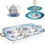 ACMLIFE Tea for One Set, Serving Tray, Cake Stand 2 Tiers