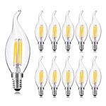 WEDNA 10 Pack E14 Flame Tip LED Filament Candle Light Bulb, 4W 420 LM - 40W Incandescent Bulbs Equivalent - Small Edison Screw Clear Candle bulb, Non-Dimmable, 2700K Warm White