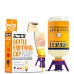 Flip-It! 1-Pack Bottle Emptying Kit – No More Wasted Product - Fits Most Plastic Bottles – Get Out Every Drop of Shampoos, Lotions, & More – 1 Base Cap, 3 Adapters – Bright Color Edition