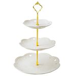 BPFY 3 Tier Ceramic Cupcake Stand, White Tiered Tray Stand for Cupcakes, 3 Tier Serving Stand for Tea Party, Birthday, Baby Shower, Wedding