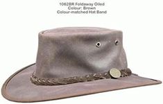 Barmah Men's Foldaway Oiled Cattle Hide Leather Outback Waterproof UPF50+ Cowboy Hat, Dark Brown, Size Small