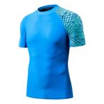 HUGE SPORTS Men's Splice UV Sun Protection UPF 50+ Skins Rash Guard (Blue Digital,XL)