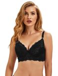 ohyeahlady Women's Push Up Bra Lace Soft Padded Underwire Bras Plus Size Full Coverage Bra Black 40E