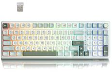 RK ROYAL KLUDGE R98 Pro Wireless Mechanical Keyboard, Creamy Bluetooth/2.4GHz/Wired RGB Gaming Keyboard with Number Pad and Knob, MDA Profile PBT Keycaps, Gasket Hot Swappable Tactile Switch, Cyan