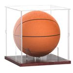 Fitense Basketball Display Case Acrylic Clear, UV Protected Basketball Stand Box Full Size with Solid Wood Base, Soccer Display for Autographed Standard NBA WNBA Ball Memorabilia Keepsake, Ideal Gift