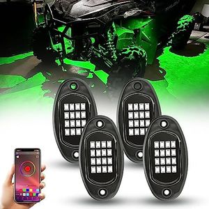 4 Pods RGB LED Rock Lights, Multifunction Neon underglow Kit High Brightness Car LED Rock Lights Flashing Music Mode Wheel Well Light Underbody Lights for Trucks Off Road