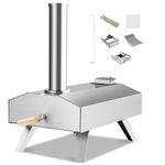 COSTWAY Outdoor Pizza Oven, Multi-Fuel Portable Pizza Maker with Pizza Stone, Removable Handle, Foldable Legs & Detachable Chimney, Stainless Steel Tabletop Pizza Grill