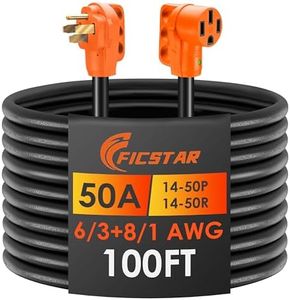Ficstar 100FT 50 Amp RV/Generator Extension Cord Outdoor with Grip Handle,125/250V,12500W,4 Prong,Heavy Duty 6/3+8/1 Gauge STW,NEMA 14-50P to 14-50R with LED Power Indicator & Polarity Lamp,ETL Listed