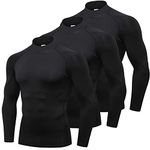 3 Pack Mens Athletic Long Sleeve Compression Shirts Cool Dry Baselayer T-Shirt Workout Running Sports Gym Tops