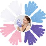 4 Pairs Exfoliating Gloves, Body Scrub Exfoliating Mitts, Shower Gloves Exfoliating, Bath Gloves for Remove Dead Skin, Spa Exfoliation Accessories for Men Women - White, Pink, Blue, Purple