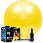 DYNAPRO Exercise Ball – Extra Thick Eco-Friendly & Anti-Burst Material Supports Over 2200lbs, Stability Ball for Home, Yoga, Gym Ball, Birthing Ball, Swiss Ball, Physical Therapy (Yellow, 65CM)