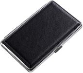 Leather Metal Cigarette Case Box Holds up to 14 Cigarettes 80 - 100's Cigarettes Double Sided Flip Open Pocket Father Day Gift Tobacco Cigarette Holder, Black