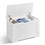 VASAGLE Storage Chest, 29.9 Inches Width Storage Bench, Entryway Bench with 2 Safety Hinges, Shoe Bench, Farmhouse Style, for Entryway, Bedroom, Living Room, Cloud White ULHS11WT