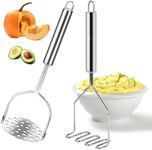 tefrey 2 Pack Potato Masher, Stainless Steel Wire Masher Heavy Duty Vegetable Masher, Integrated Masher Kitchen Tool Food Masher Potato Ricer Hand Smasher, Perfect for Vegetable, Fruit, Avocado, Meat