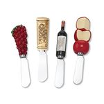 Wine Things 4-Piece Hand Painted Resin Handle with Stainless Steel Blade Cheese Spreader/Butter Spreader Knife, Assorted (Vino)