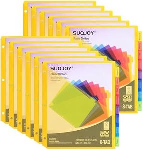 SUQJOY 8-Tab Dividers for 3 ring binder, 96 Count Binder Dividers with Pockets, Subject Dividers, 3-Hole Plastics Sheets Protectors for US Letter Size in 0.5", 1",2" Binders, Vibrant 8 Color, 12 Packs