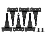 HOME MASTER HARDWARE 8 in Heavy Duty Decorative T Strap Hinge Shed Storage Gate Barns Tee Hinges with Screws Black Finish 6 Pack